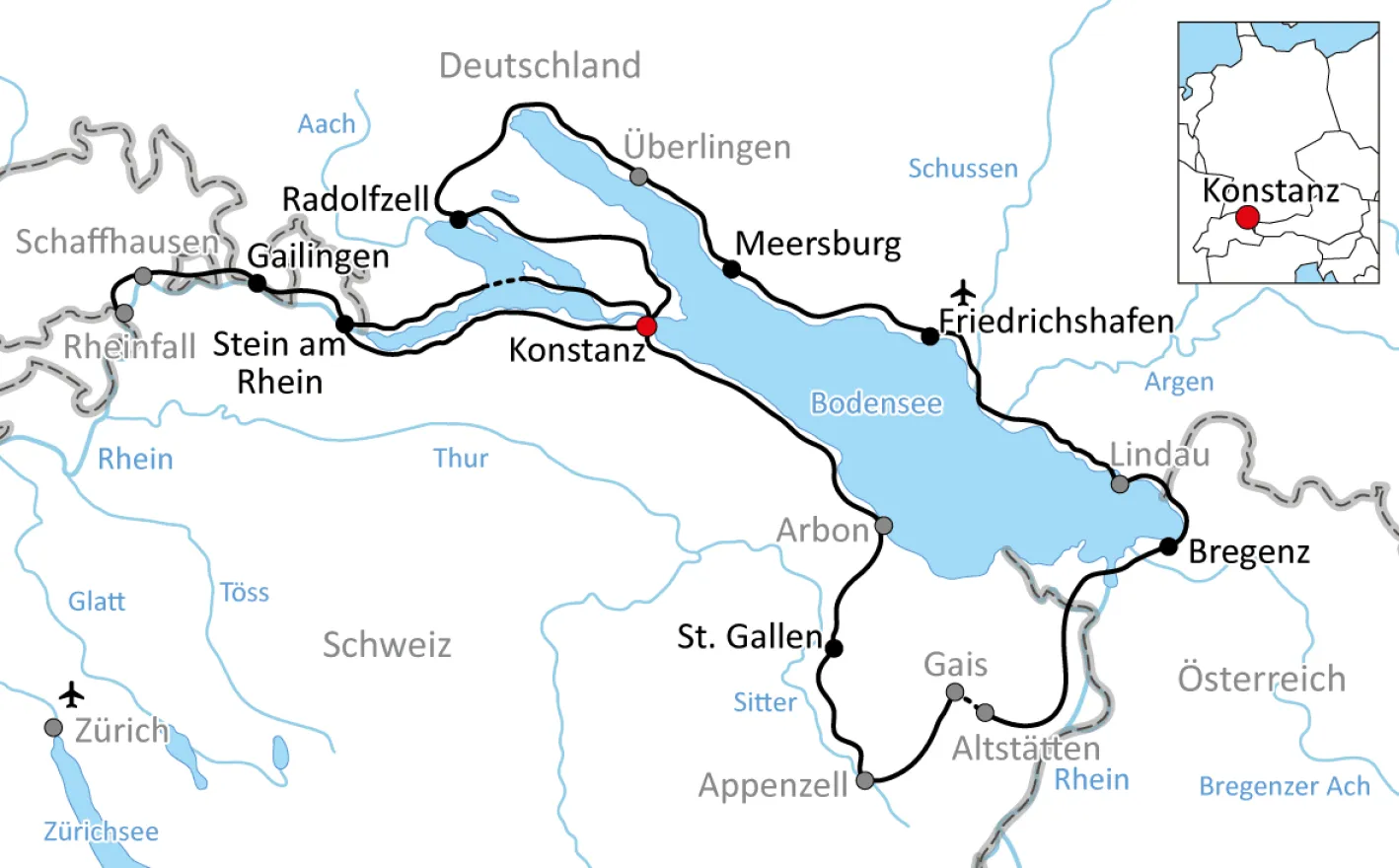Bodensee fietsroute kaart