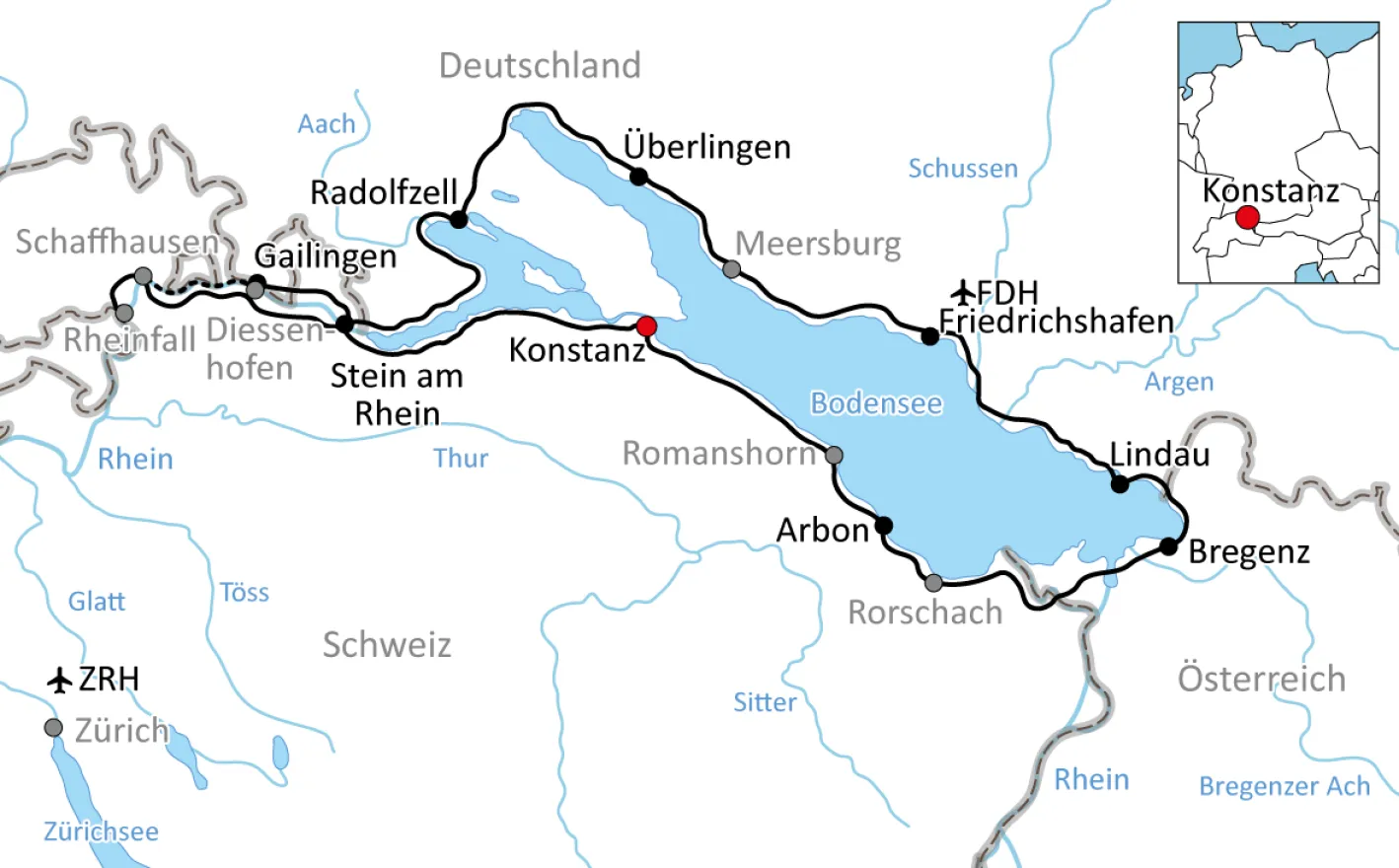 Bodensee fietsroute kaart