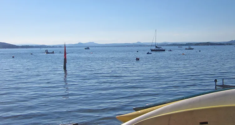 Uitzicht vanaf de camping Sandseele, eiland Reichenau